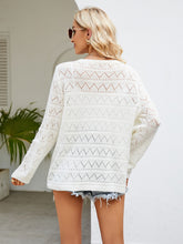 Load image into Gallery viewer, Round Neck Openwork Long Sleeve Knit Top