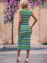 Load image into Gallery viewer, Striped Round Neck Sleeveless Midi Cover Up Dress