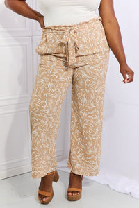 Right Angle Full Size Geometric Printed Pants in Tan