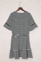Load image into Gallery viewer, Striped Tie-Waist Frill Trim V-Neck Dress
