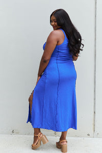 Look At Me Full Size Notch Neck Maxi Dress with Slit in Cobalt Blue