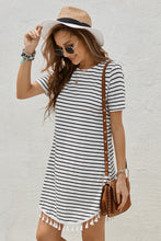 Load image into Gallery viewer, Striped Tassel Round Neck T-Shirt Dress