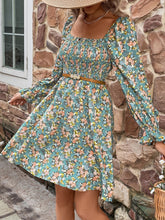 Load image into Gallery viewer, Floral Smocked Flounce Sleeve Square Neck Dress