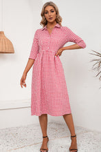 Load image into Gallery viewer, Plaid Collared Neck Midi Dress