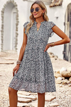 Load image into Gallery viewer, Floral Flutter Sleeve Notched Neck Tiered Dress