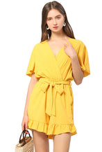 Load image into Gallery viewer, Ruffle Trim Belted Surplice Flutter Sleeve Romper