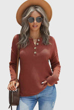 Load image into Gallery viewer, Quarter Button Dropped Shoulder Knit Pullover