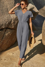 Load image into Gallery viewer, Elastic Waist Zip Up V-Neck Jumpsuit