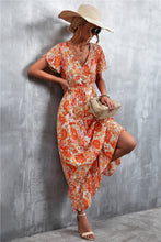 Load image into Gallery viewer, Floral Buttoned Drawstring Waist Tiered Dress