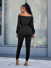 Load image into Gallery viewer, Lace-Up Off-Shoulder Long Sleeve Jumpsuit