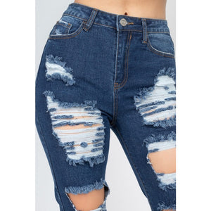 Dark Distressed Straight Leg Jeans - Women’s Clothing
