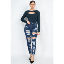 Load image into Gallery viewer, Dark Distressed Straight Leg Jeans - Women’s Clothing
