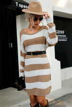 Load image into Gallery viewer, Striped Boat Neck Rib-Knit Sweater Dress