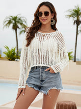 Load image into Gallery viewer, Fringe Trim Openwork Long Sleeve Cover-Up