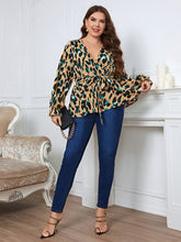 Load image into Gallery viewer, Plus Size Printed Tie Waist Flounce Sleeve Blouse