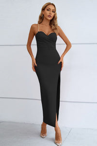 Chain Detail Side Split Sweetheart Neck Maxi Dress