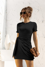 Load image into Gallery viewer, Round Neck Cuffed Sleeve Side Tie Dress