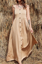 Load image into Gallery viewer, Decorative Button Ruffle Trim Smocked Maxi Dress