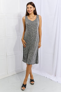 Meet Me Halfway Full Size Heart Neck A-Line Dress in Charcoal