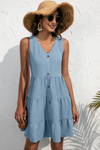 Load image into Gallery viewer, Decorative Button V-Neck Tiered Sleeveless Dress