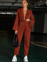 Load image into Gallery viewer, Belted Shawl Collar Slit Sleeve Jumpsuit
