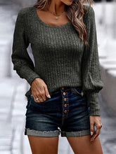 Load image into Gallery viewer, Ribbed Round Neck Long Sleeve Blouse