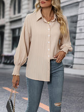 Load image into Gallery viewer, Collared Neck Long Sleeve Button-Up Blouse