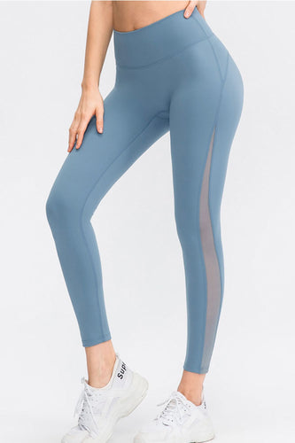 Elastic Waistband Spliced Mesh Yoga Leggings