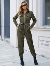 Load image into Gallery viewer, Zip Up Drawstring Waist Jogger Jumpsuit