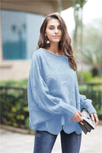 Load image into Gallery viewer, Openwork Boat Neck Sweater with Scalloped Hem