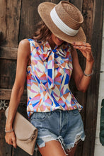 Load image into Gallery viewer, Geometric Print Tie Neck Sleeveless Blouse