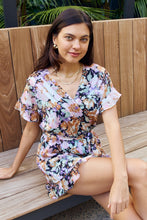 Load image into Gallery viewer, Full Size Floral Tie Belt Ruffled Romper