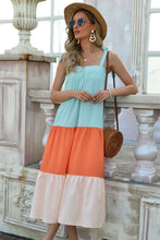Load image into Gallery viewer, Color Block Tie-Shoulder Sleeveless Dress
