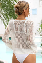 Load image into Gallery viewer, Openwork Scoop Neck Long Sleeve Cover-Up