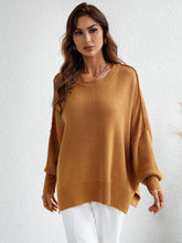 Load image into Gallery viewer, Exposed Seam Dropped Shoulder Slit Sweater
