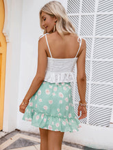 Load image into Gallery viewer, Floral Elastic Waist Frill Trim Mini Skirt