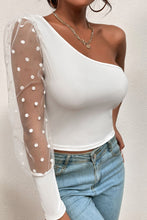 Load image into Gallery viewer, Polka Dot Spliced Mesh Sleeve Cropped Top