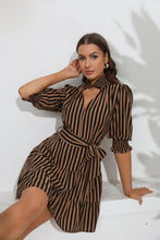 Load image into Gallery viewer, Striped Tie Belt Tiered Dress