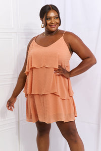 By The River Full Size Cascade Ruffle Style Cami Dress in Sherbet
