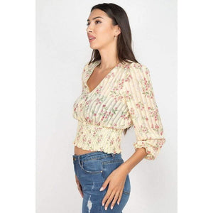 Yasmin Floral Smocked Striped Top - Women’s Clothing